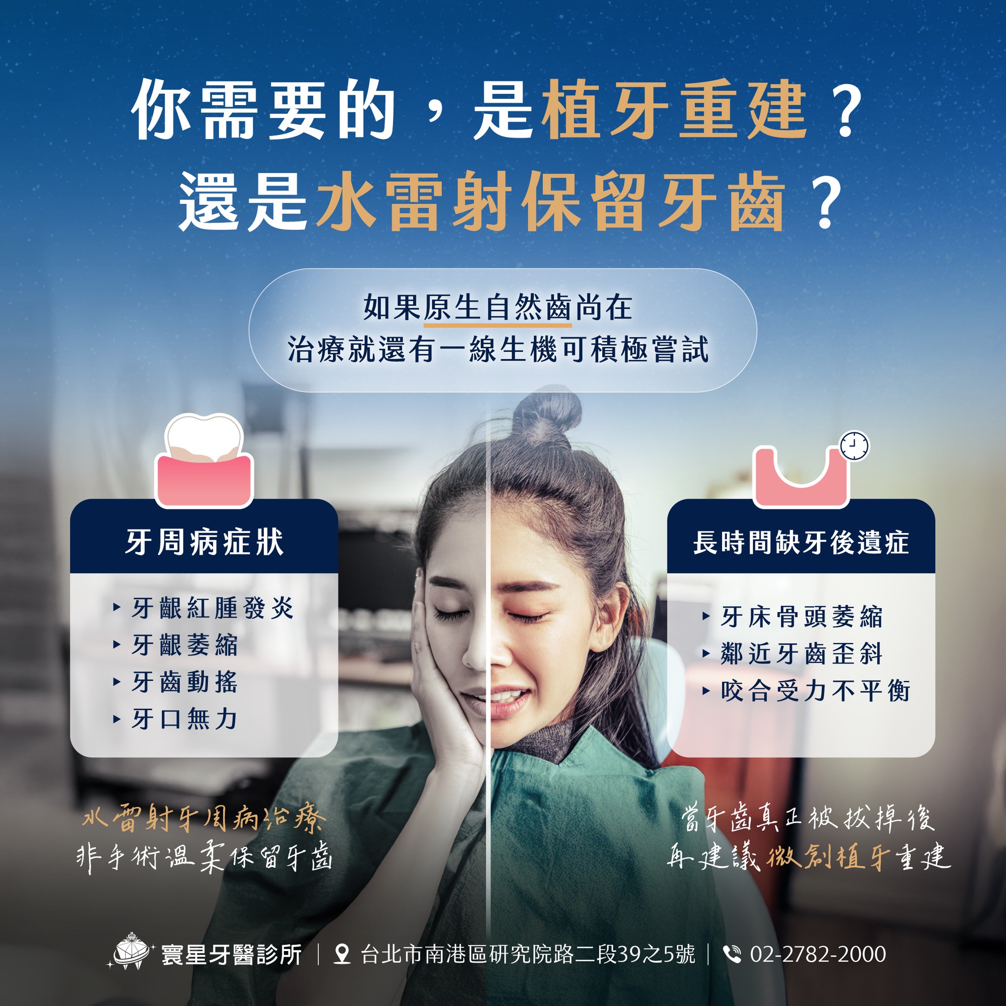 你需要的是植牙重建？還是水雷射保留牙齒？