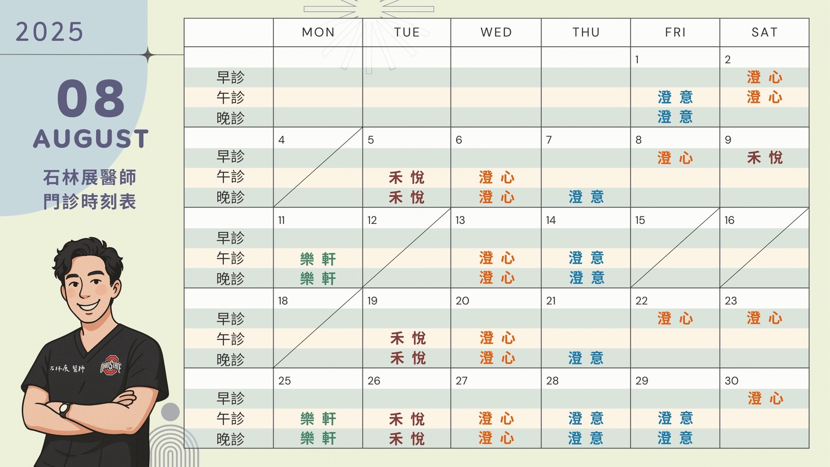 8月門診表